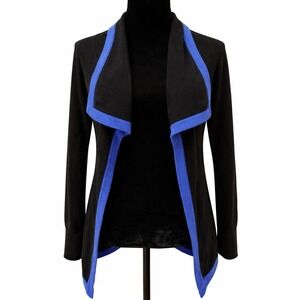 Qi Cashmere Womens Collared Open Front Cardigan Sweater Small Black Cashmere
